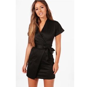 Boohoo | Black Obie Tie Wrap Dress Sz 6